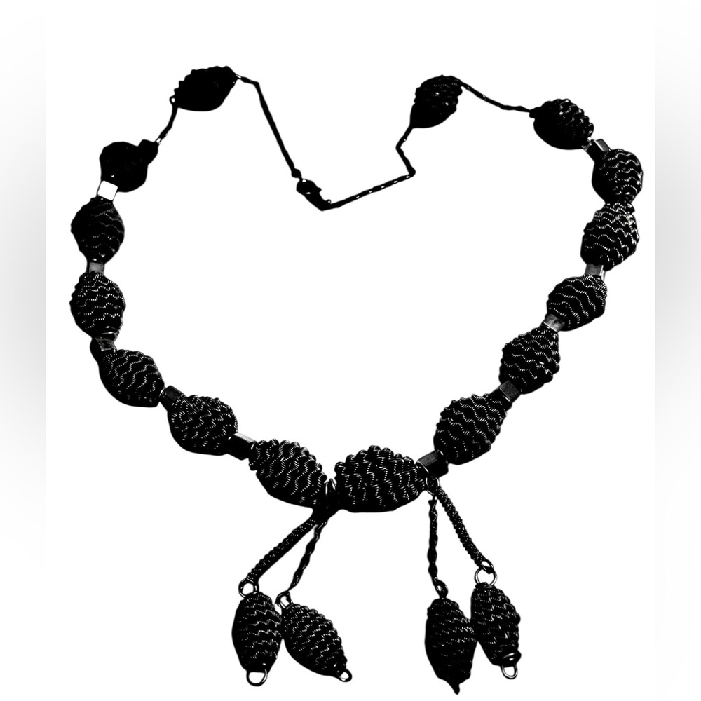 Vintage Industrial Wire Coil Statement Necklace 18" Brutalist Style Tassel 45 G
